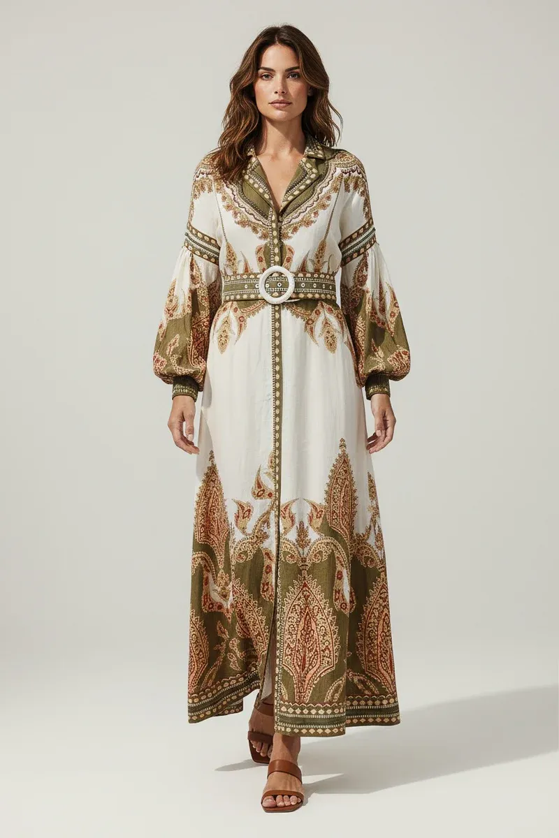 Scarlett Poppies Florista Long Dress in Olive Green