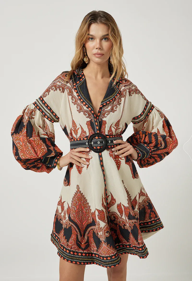 Scarlett Poppies Florista Short Dress in Burnt Orange