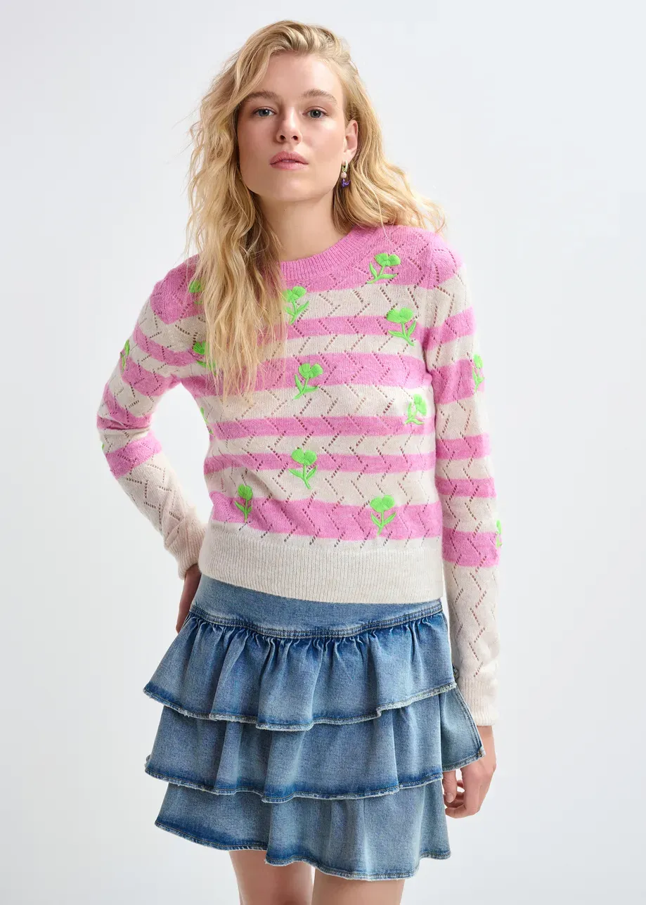 Essentiel Jivine Knit Pullover in Combo Pinky Sugar