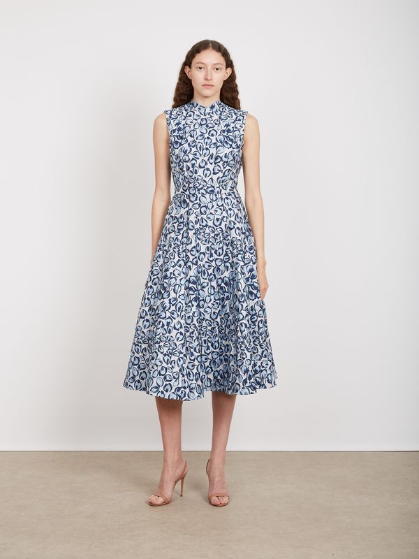 Saloni Flora Dress in Porcelain Blues