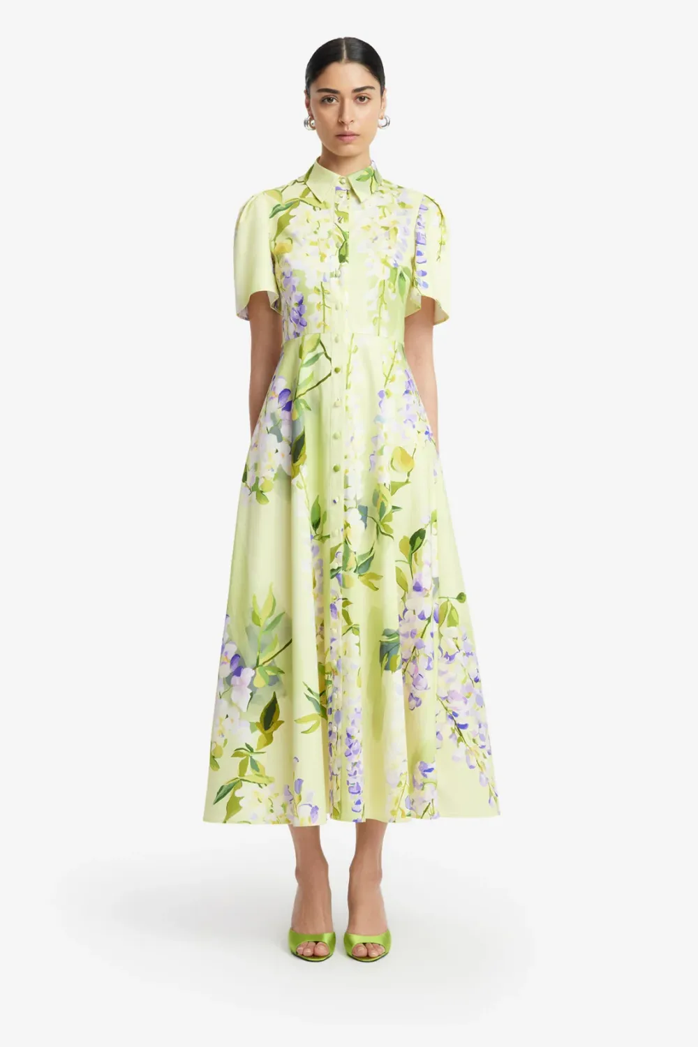 Leo Lin Bianca Short Sleeve Midi Dress in Wisteria Print