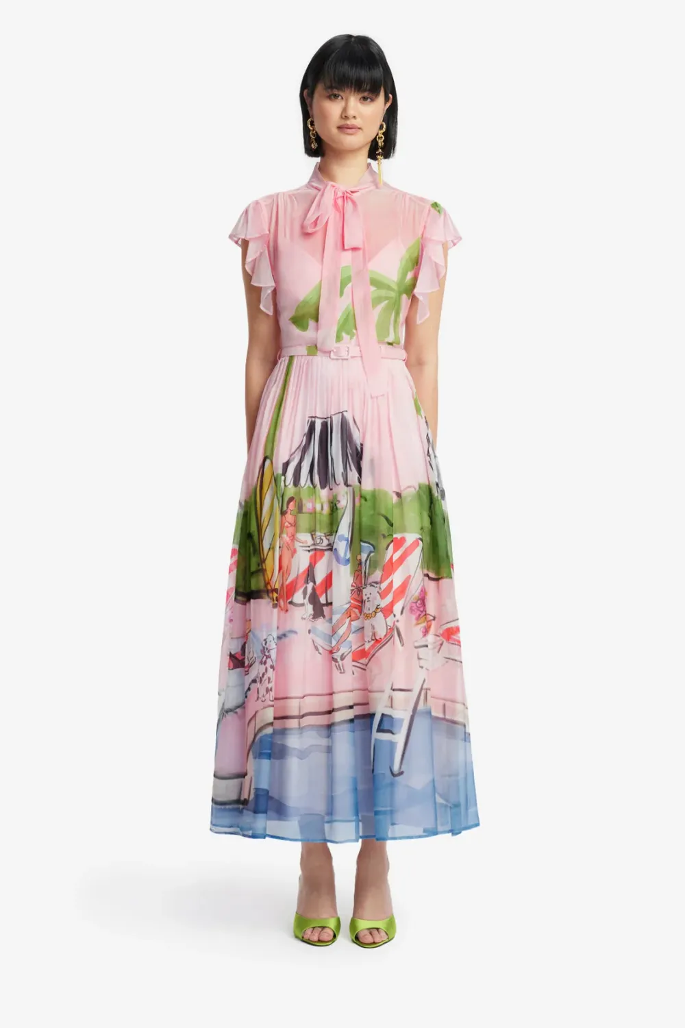Leo Lin Grace Flutter Sleeve Midi Dress in Riviera Print
