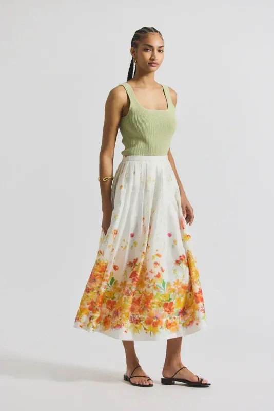 10 Crosby Alexia Organza Pleated Maxi Skirt in English Garden Print