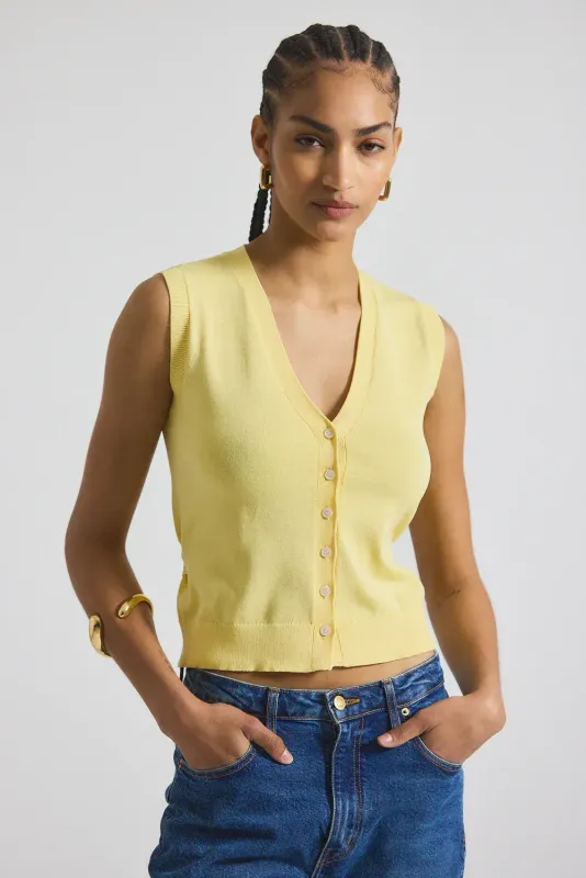 10 Crosby Brit Refined Sleeveless Caridgan with Tie in Buttercup