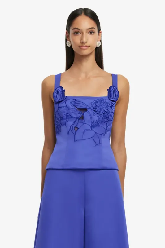 Leo Lin Isadora Applique Top in Lapis