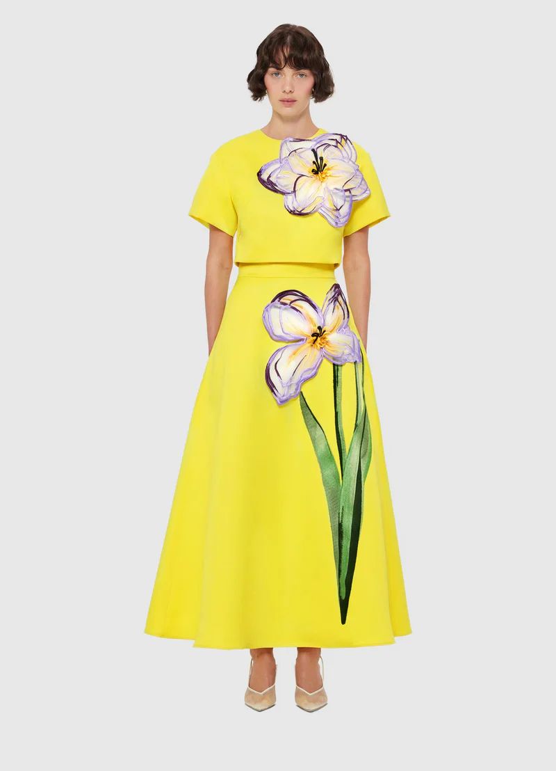 Leo Lin Indie Sleeve Top in Iris Print in Yellow