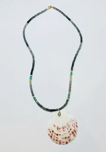 Theodosia Shaded Blue Sapphire &amp; Turquoise w/Shell Pendant