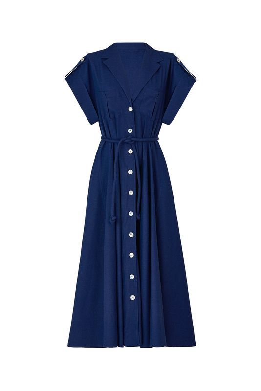 No Pise La Grama Guayaba Midi Dress in Navy