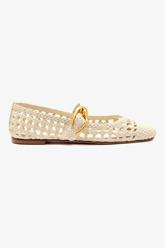 Larroude Verona Macrame Ballet Flat in Ivory Leather