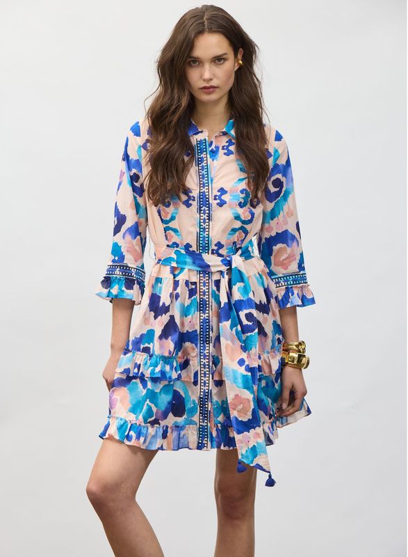 Figue Cami Dress in Aquarelle Ikat Shell Pink