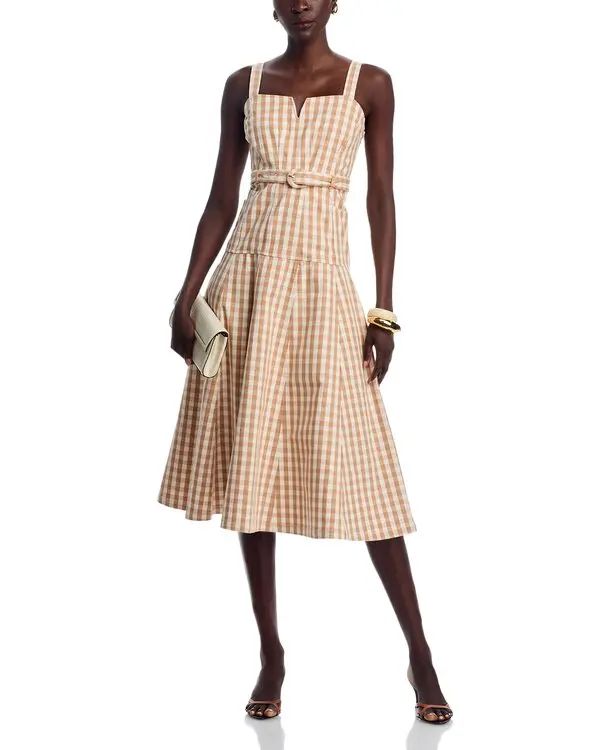 Cinq a Sept Gingham Denim Tina Dress in Sahara Light Plaster
