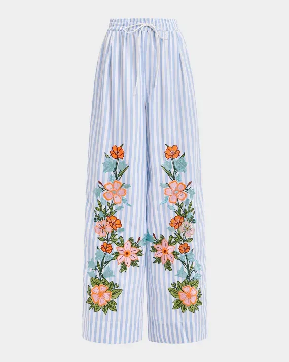Essentiel Hevon Embroidered Pants in Lake Blue