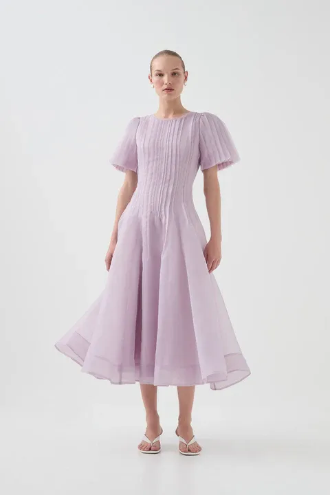 Aje Nova Pleated Midi Dress in Lilac