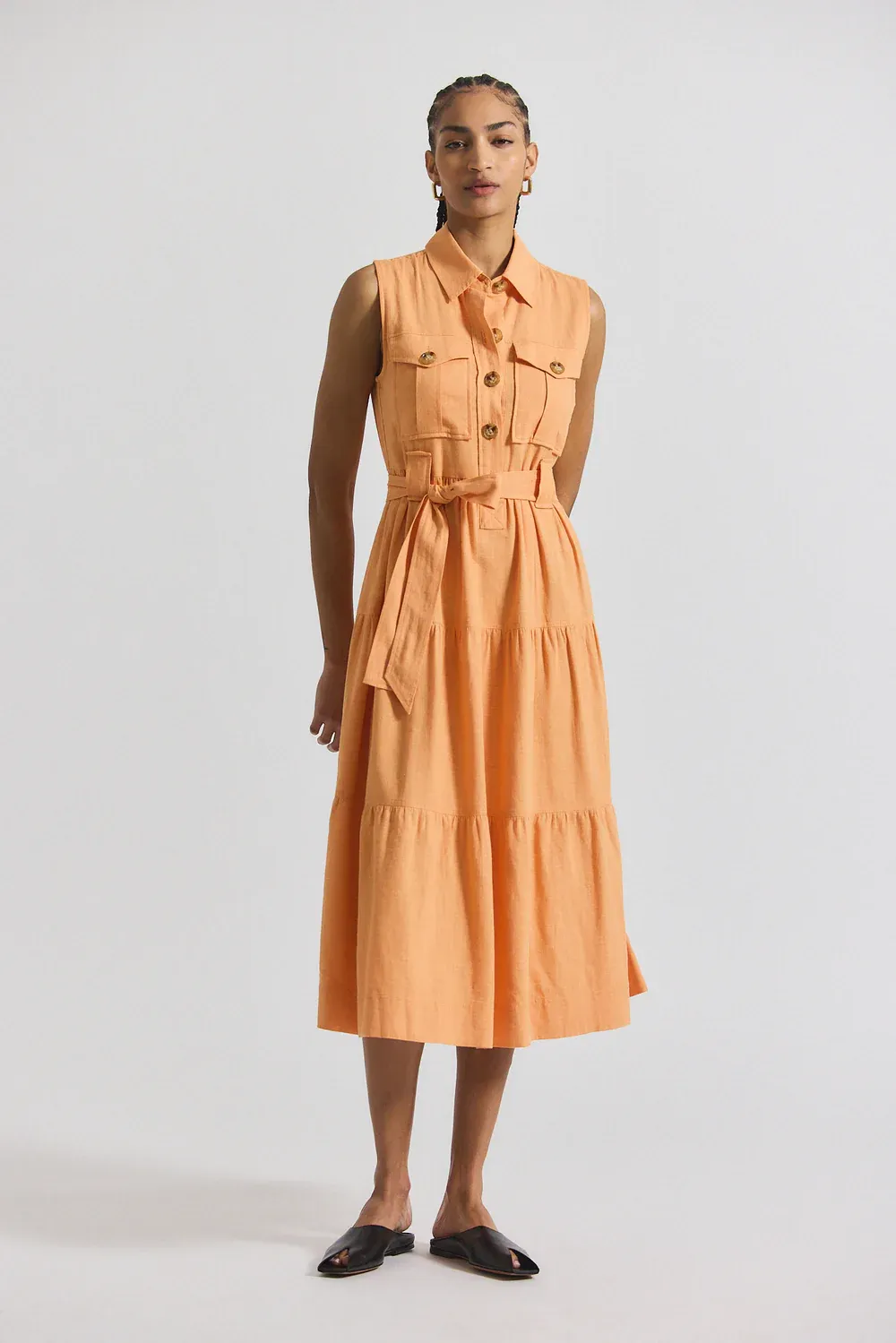 10 Crosby Florence Sleeveless Shirt Dress in Papaya