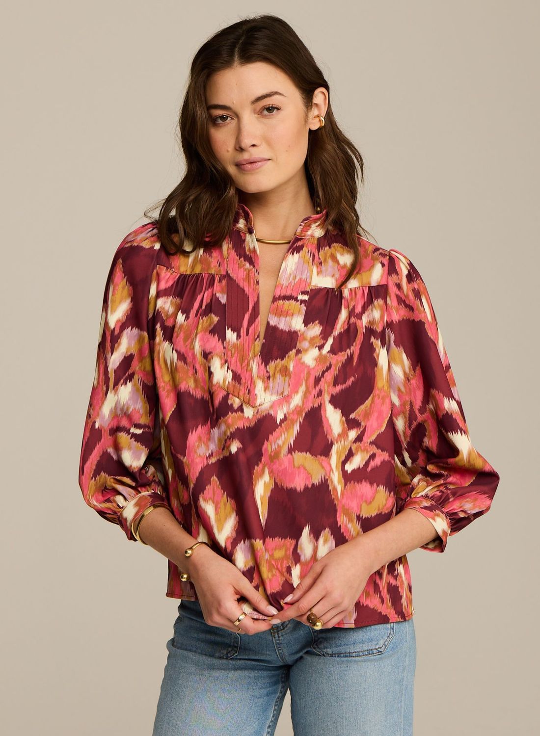 Figue Danilia Top in Ikat Foliage Bordeaux Red