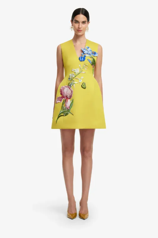 Leo Lin Bree V Neck Embroidery Mini Dress in Mustard