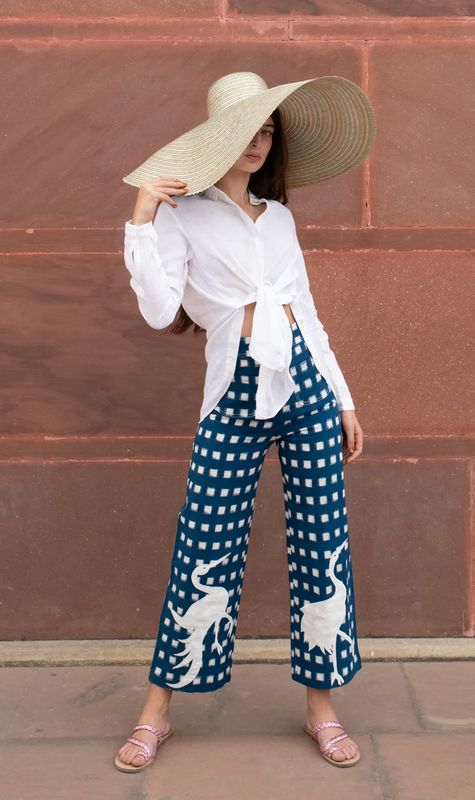 De Castro Blue Embroidery Picnic Trousers