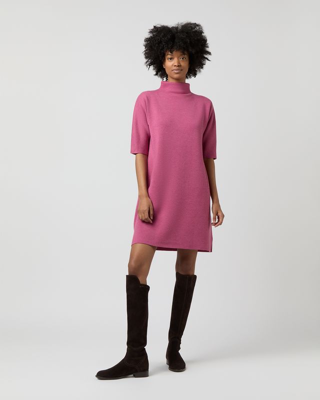 Ann Mashburn Rowan Short Sleeve Funnel Neck Dress in Heather Pink