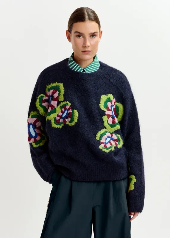 Essentiel Impossible2 Embroidered Knit in Combo2 Navy