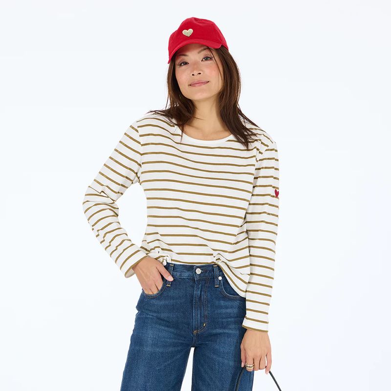 Kerri Rosenthal Long Sleeve Tee in White/Camel
