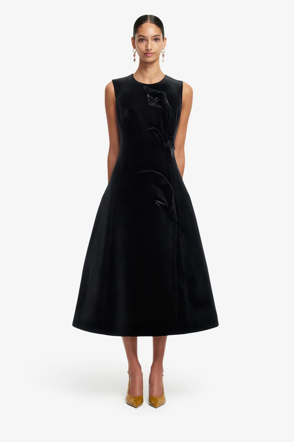 Leo Lin Cleo Velvet Sleeveless Midi Dress in Ebony