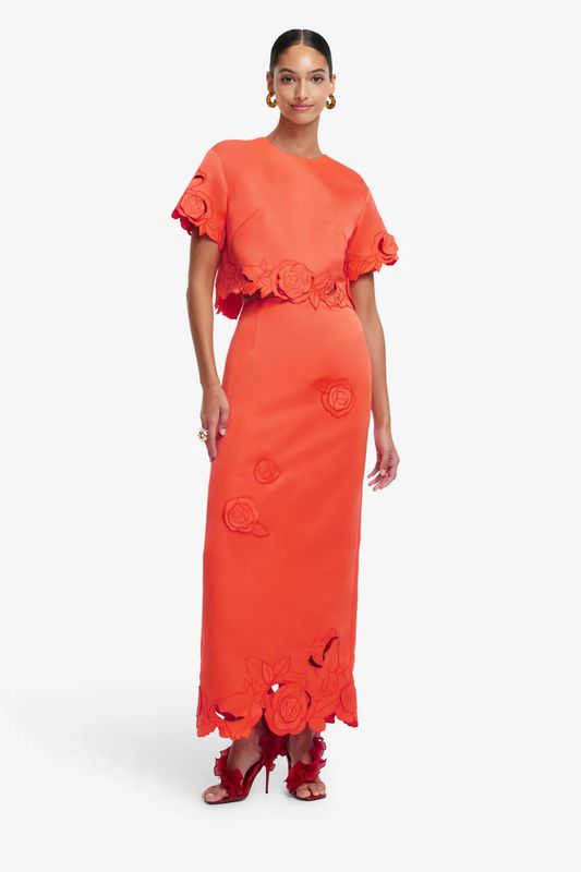 Leo Lin Kyra Applique Maxi Skirt in Saffron