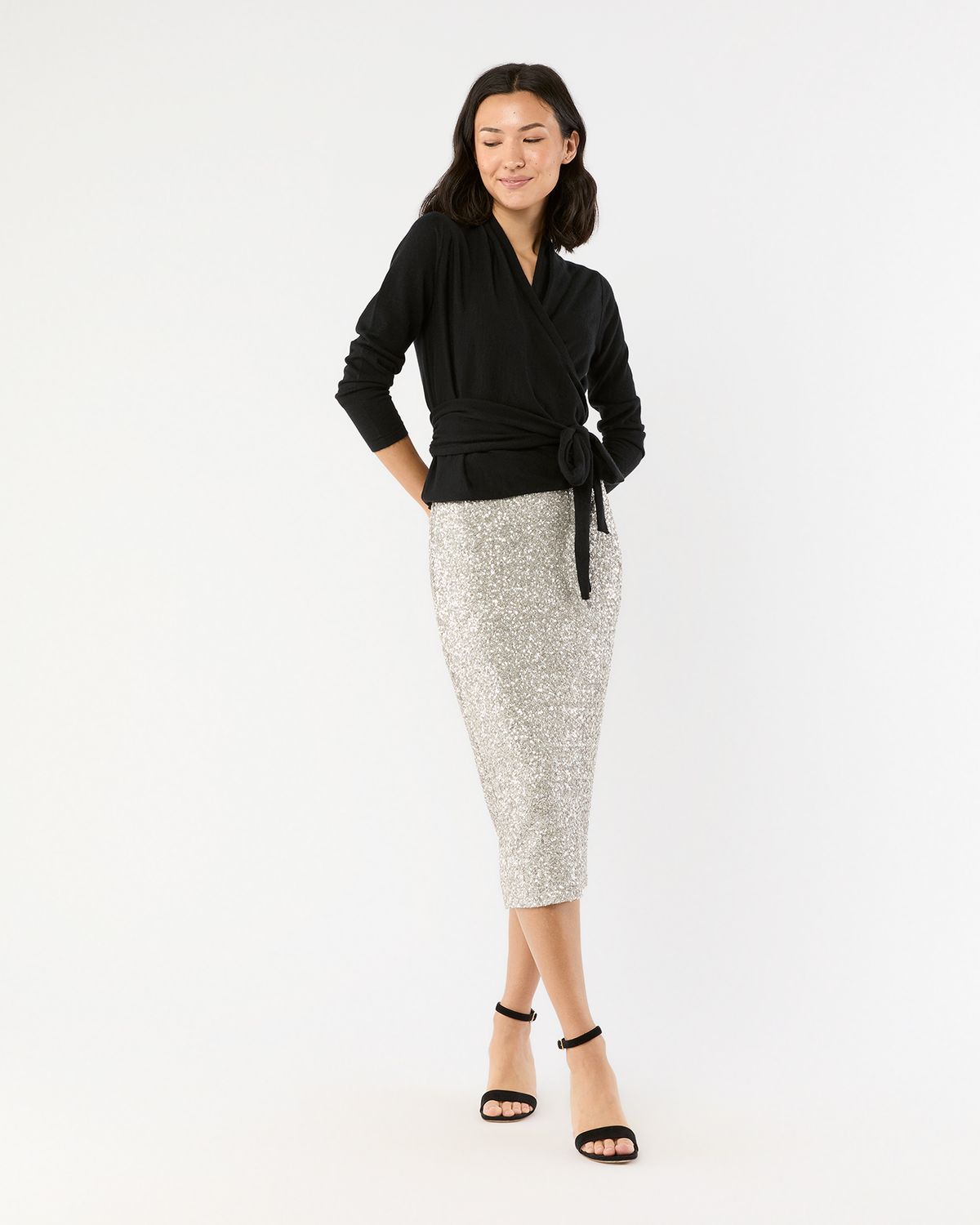 Ann Mashburn Pull On Skirt in Sliver Sequin