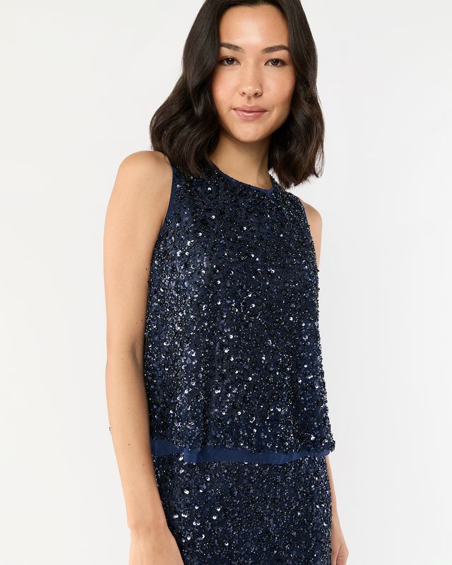 Ann Mashburn Gia Shell in Navy Beaded Mesh