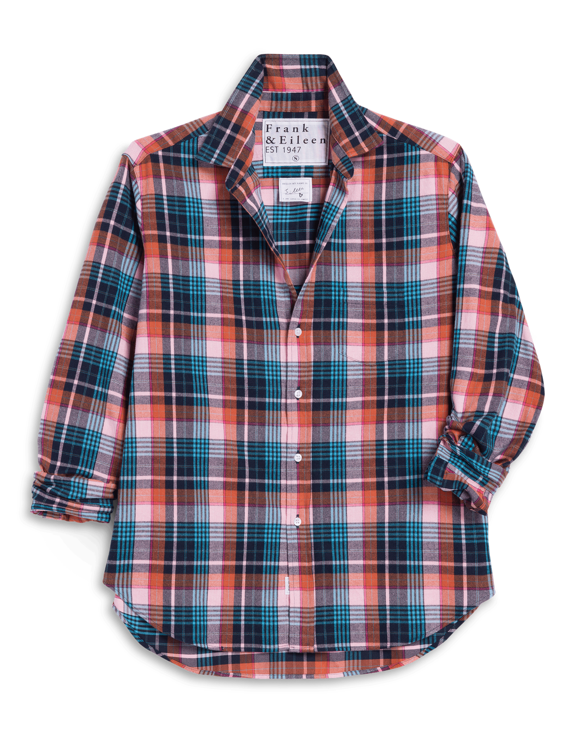 Frank &amp; Eileen Eileen Relaxed Button Up Shirt in Pink, Turquoise Plaid