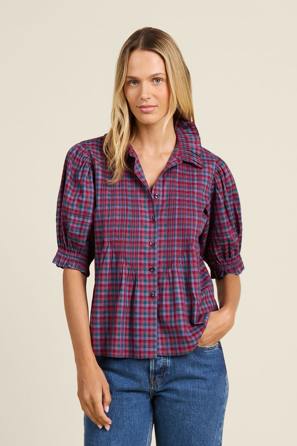 Trovata Jess Blouse in Poppy &amp; Pine Check