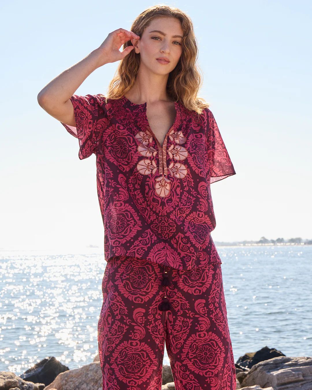 Figue Elena Top in Ornamental Tapestry Garnet Pink