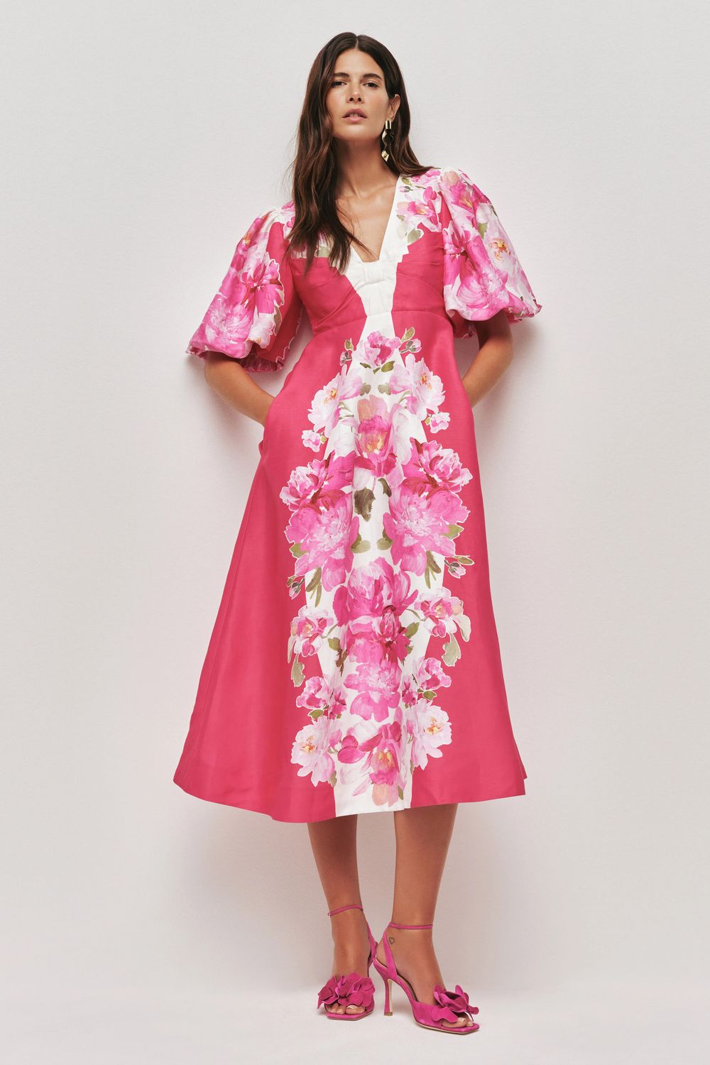 Aje Overflow Knotted Midi Dress in Rosa Bold