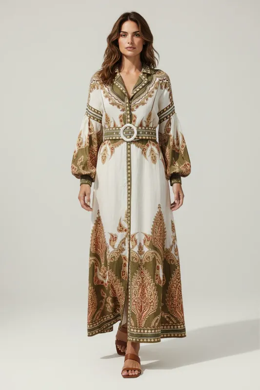 Scarlett Poppies Florista Long Dress in Olive Green