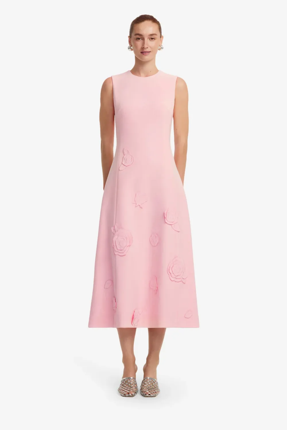 Leo Lin Cleo Applique Sleeveless Midi Dress in Blush Pink