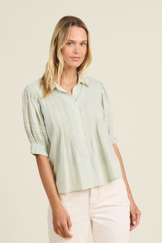 Trovata Jess Blouse in Verde Micro Stripe