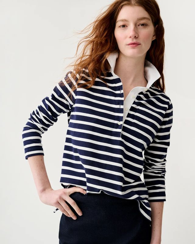 Ann Mashburn Frannny Rugby Polo in Navy/ White Heavy Jersey