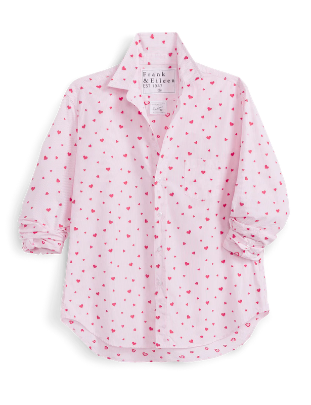 Frank &amp; Eileen Silvio Untuckable Button Up Shirt in Pink Stripe Hearts