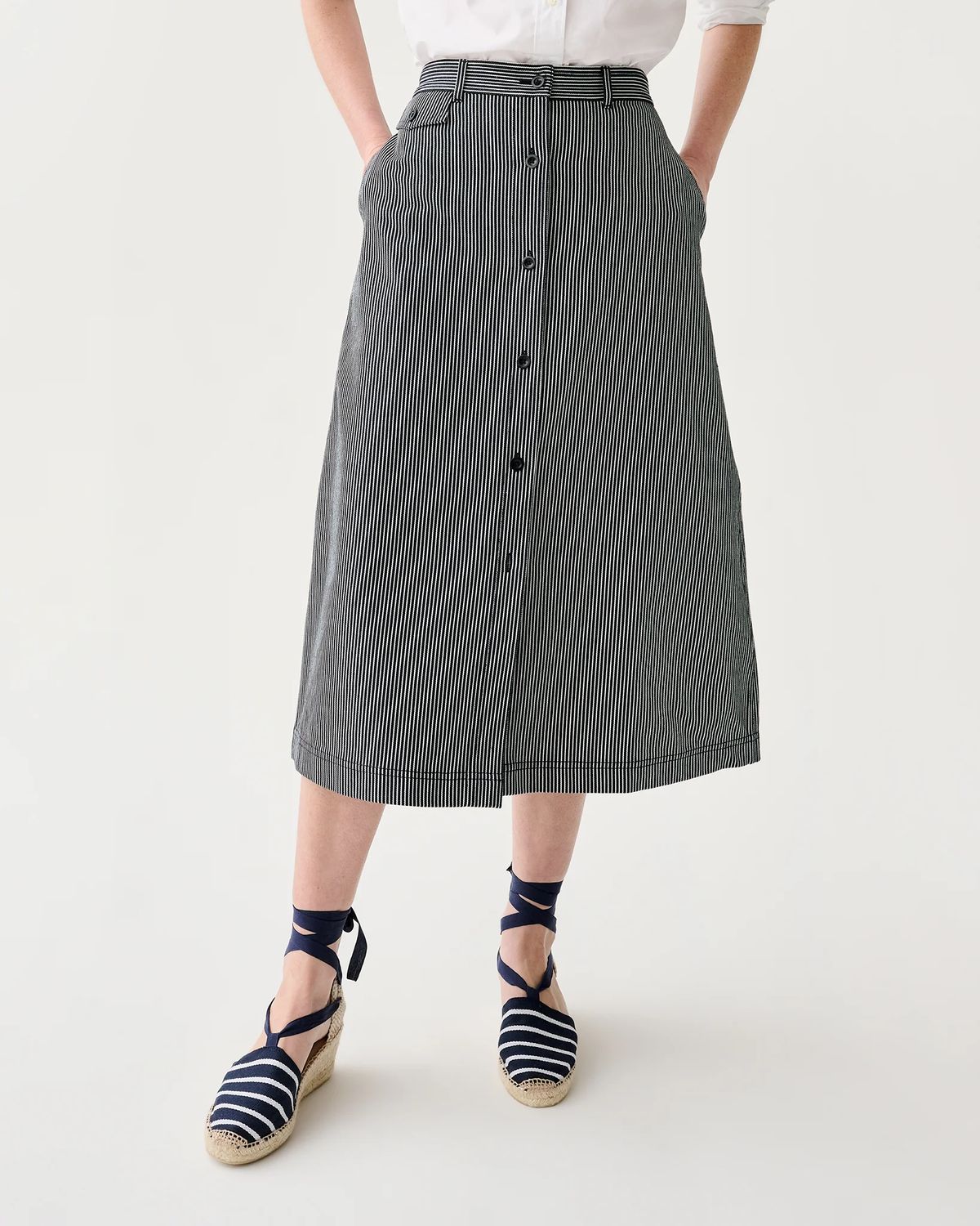 Ann Mashburn Robin Skirt in Indigo Railroad Stripe