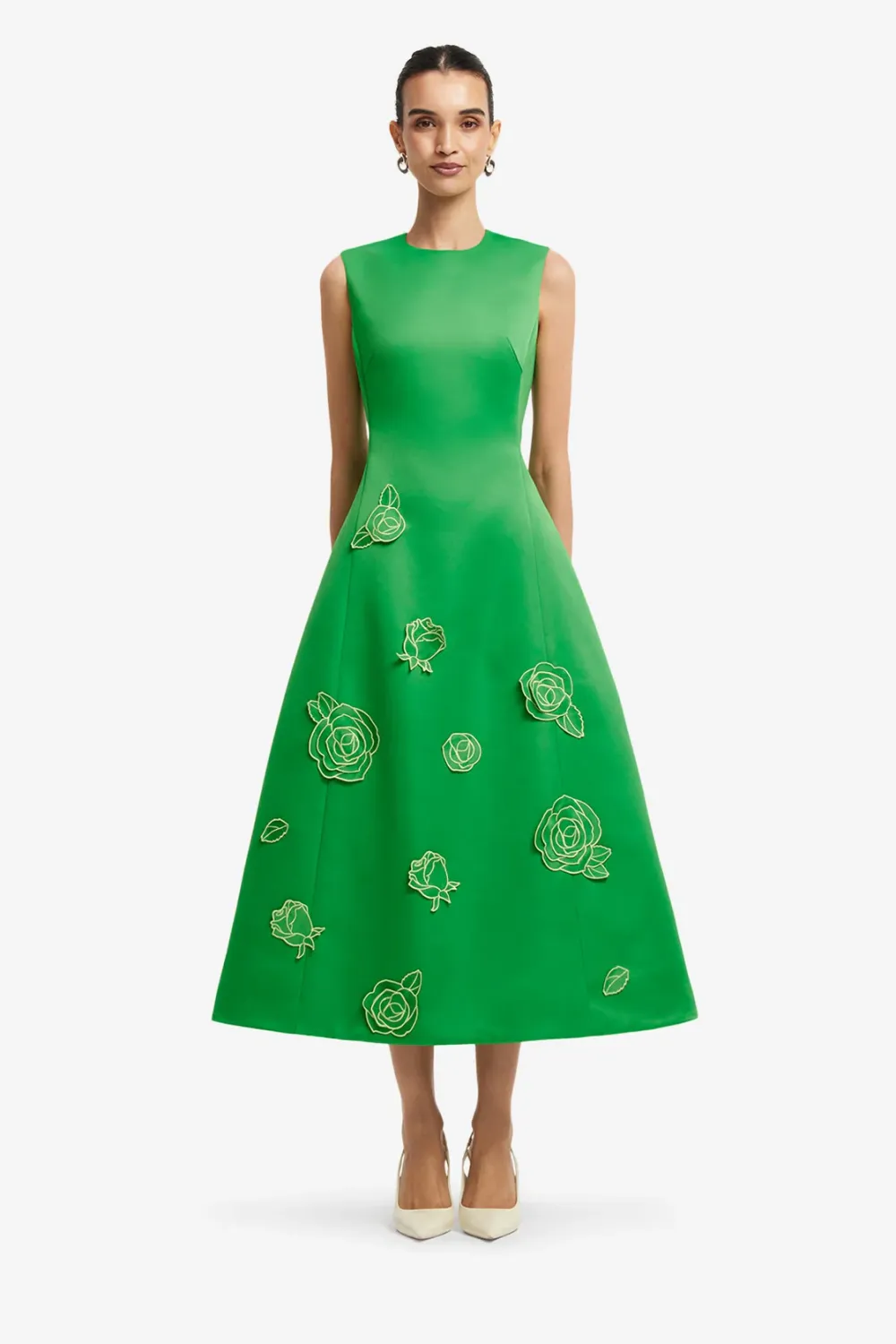 Leo Lin Cleo Applique Sleeveless Midi Dress in Verdant