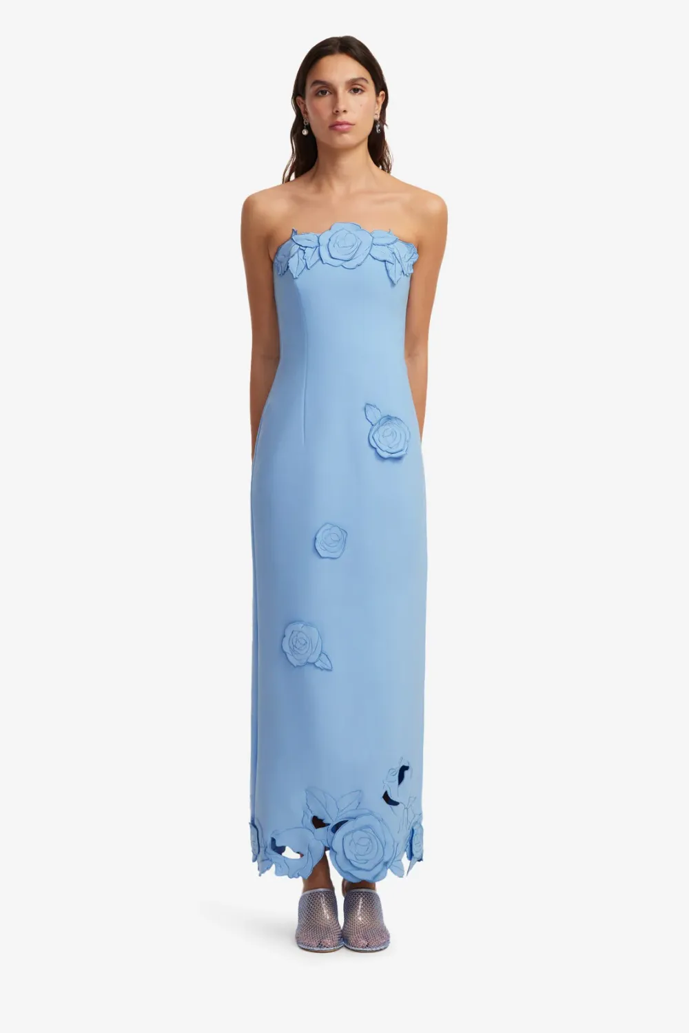 Leo Lin Rayna Applique Bustier Maxi Dress in Pastel Blue