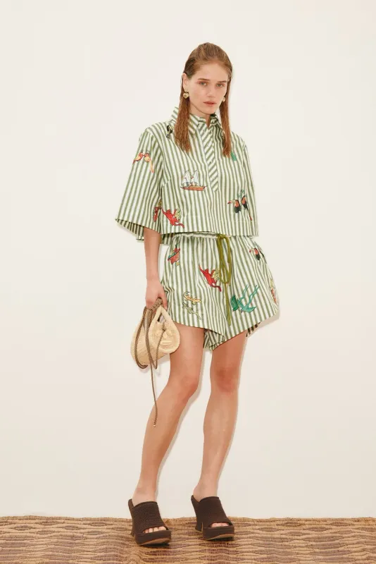 Alemais Bisou Embroidered Short in Stripe