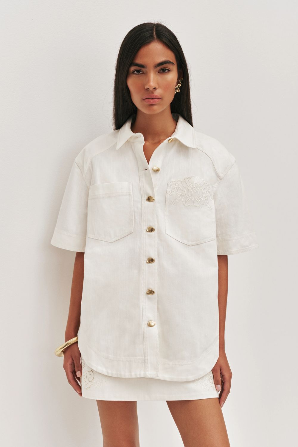Aje Halo Embroidered Shirt in Ivory