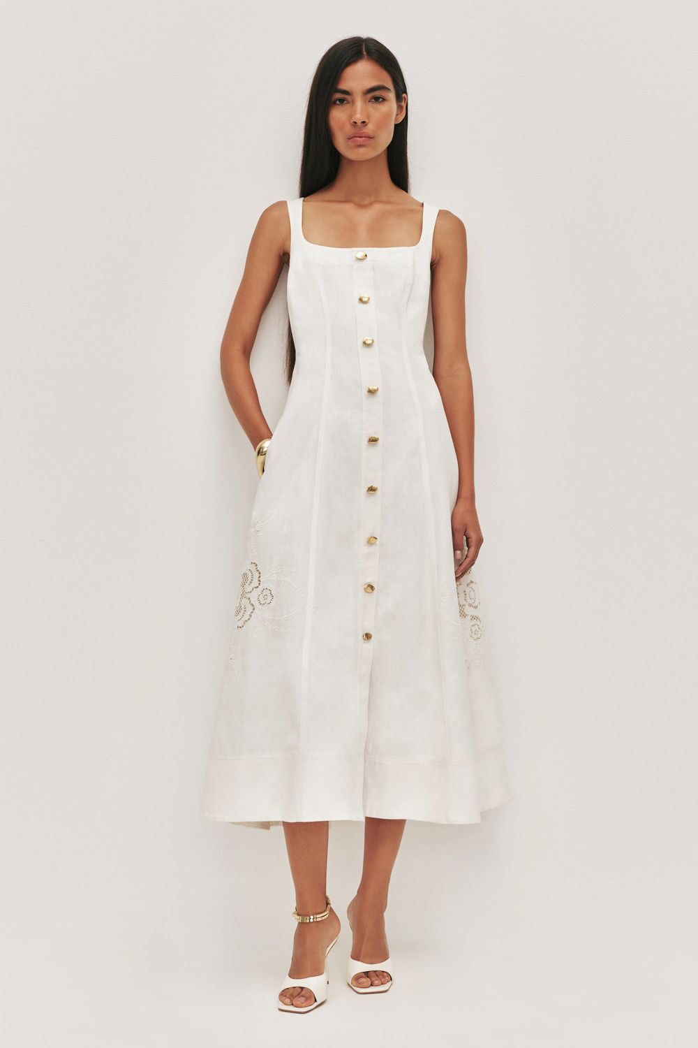 Aje Halo Embroidered Midi Dress in Ivory