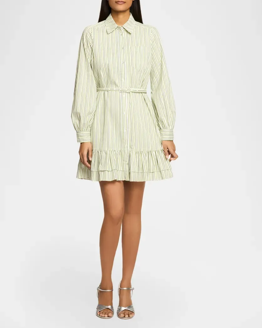 Cinq a Sept Sophie Stripe Tirza Dress in Ivory/Lime