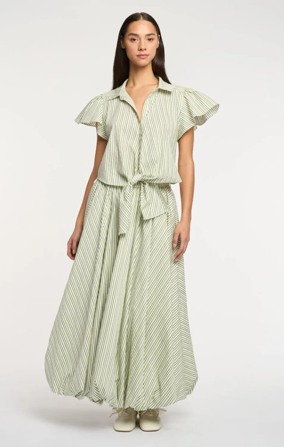Cinq a Sept Sophie Stripe Cellah Skirt in Ivory/Lime