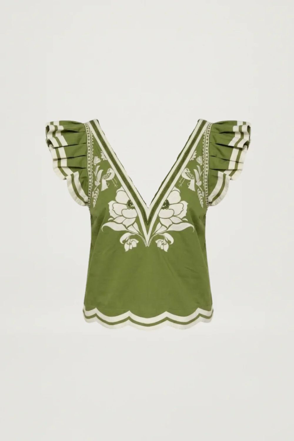 Scarlett Poppies Vittore Top in Calla Green/Papyrus