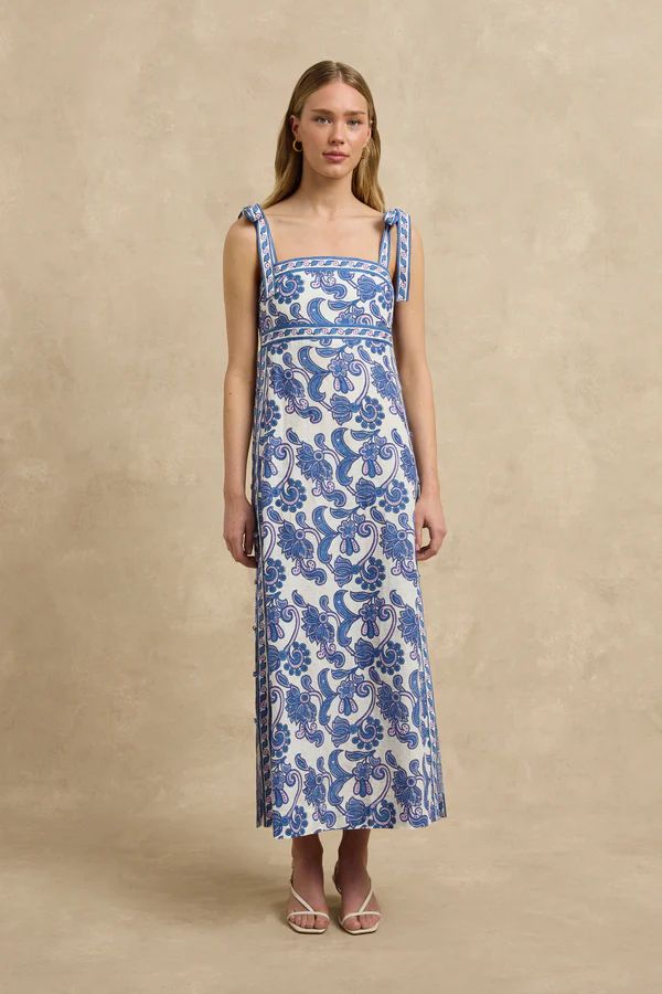 Hannah Tali Dress in Brocade Azul