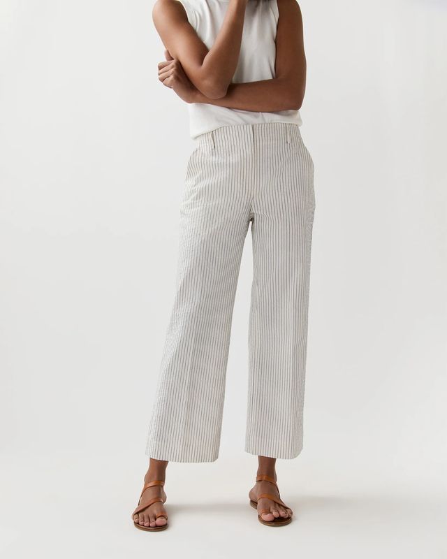 Ann Mashburn Frankie Cropped Pant in Ivory/Blue Crinkled Stripe