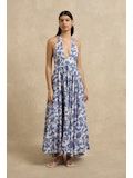 Hannah Sienna Dress in Brocade Azul