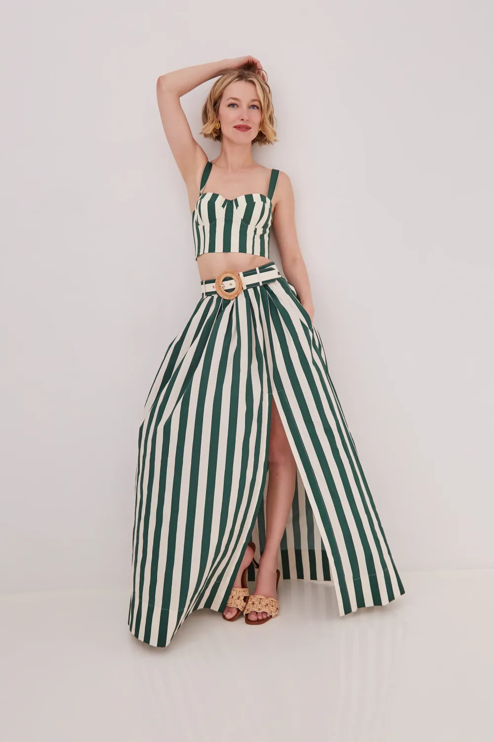 Cara Cara Greenfield Skirt in Green White Stripe